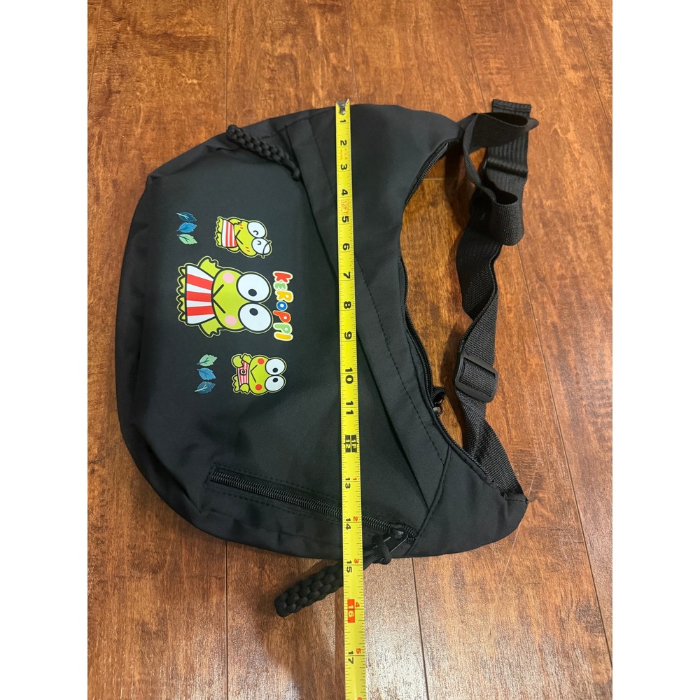 Sanrio Keroppi Black Nylon Crossbody Sling Messenger Bag Adjustable Strap Kawaii - Picture 3 of 5